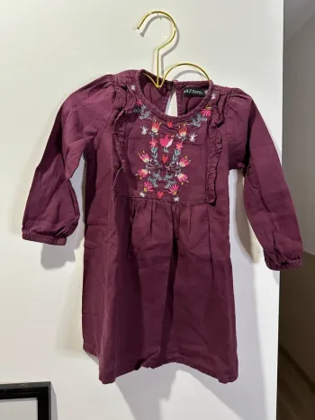 Robe violette à broderies 80cm 18 mois