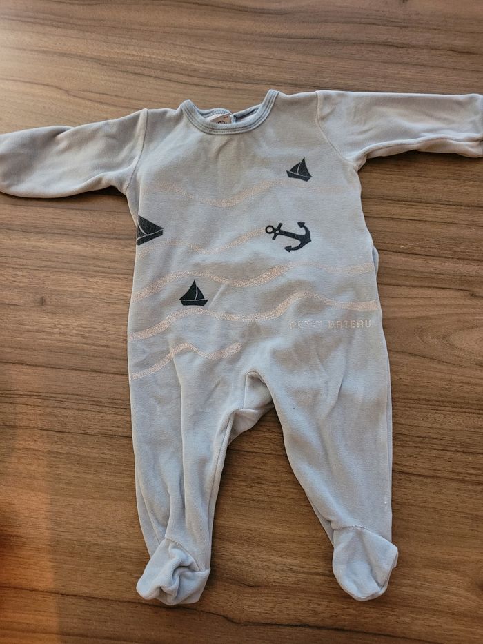 Pyjama chaud velours petit bateau bleu gris