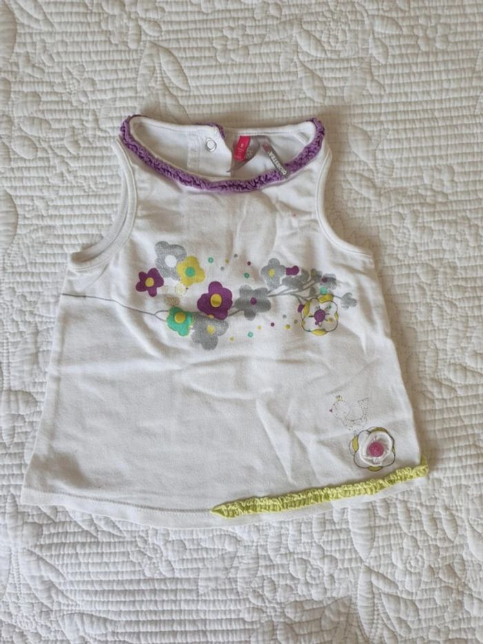 Haut debardeur blanc fleurs violet bébé fille 9 mois orchestra - photo numéro 2