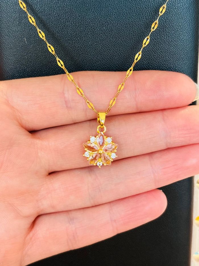 Pendentif rose pierre cadeau femme amour collier acier inoxydable