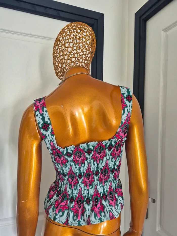 Top Court Plissé Fuschia et Vert Femme Taille M/38 - photo numéro 2