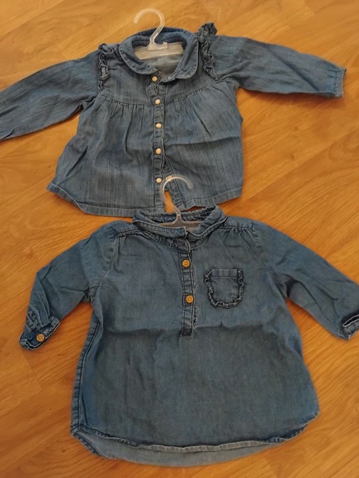 Lot chemises en jeans fille 6mois - photo numéro 5