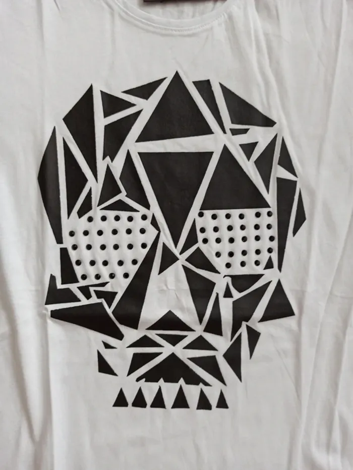 Tee shirt blanc tête de mort homme manches courtes L - photo numéro 3