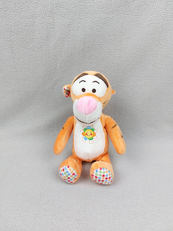 Peluche doudou Tigrou 25 cm orange fleurs sourire pois Disney Nicotoy TTBE