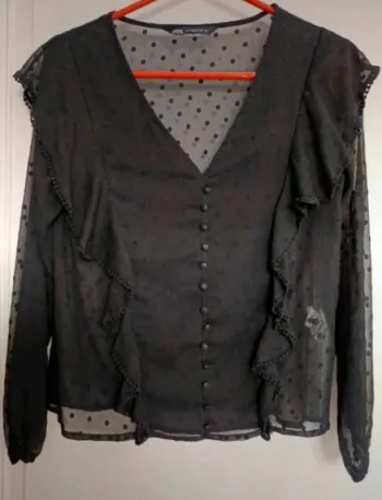 Blouse Zara noir, taille 38, manche et dos transparent
