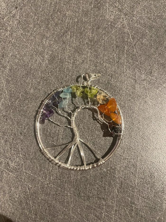 Pendentif grand arbre de vie - 7 chakras - Pierres naturelles - photo numéro 2