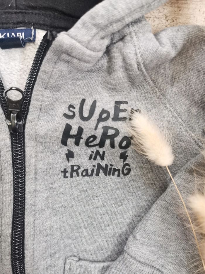 🌺Veste gilet capuche 18mois gris noir raton laveur super hero bébé garçon - photo numéro 2