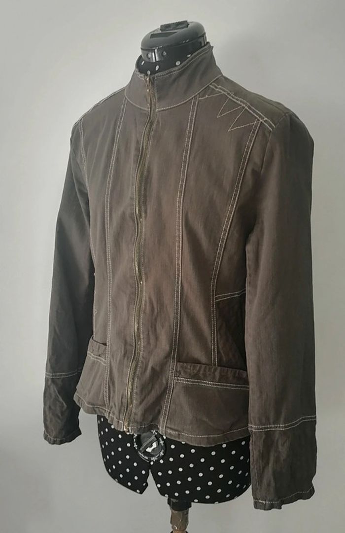 Veste / blazer en jean kaki Taille 44 XXL Jacqueline RIU - photo numéro 9