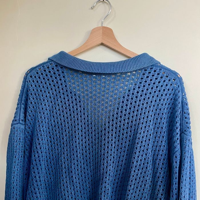 Pull ajouré bleu col polo Promod taille XL coton mélangé maille légère V061 - photo numéro 8