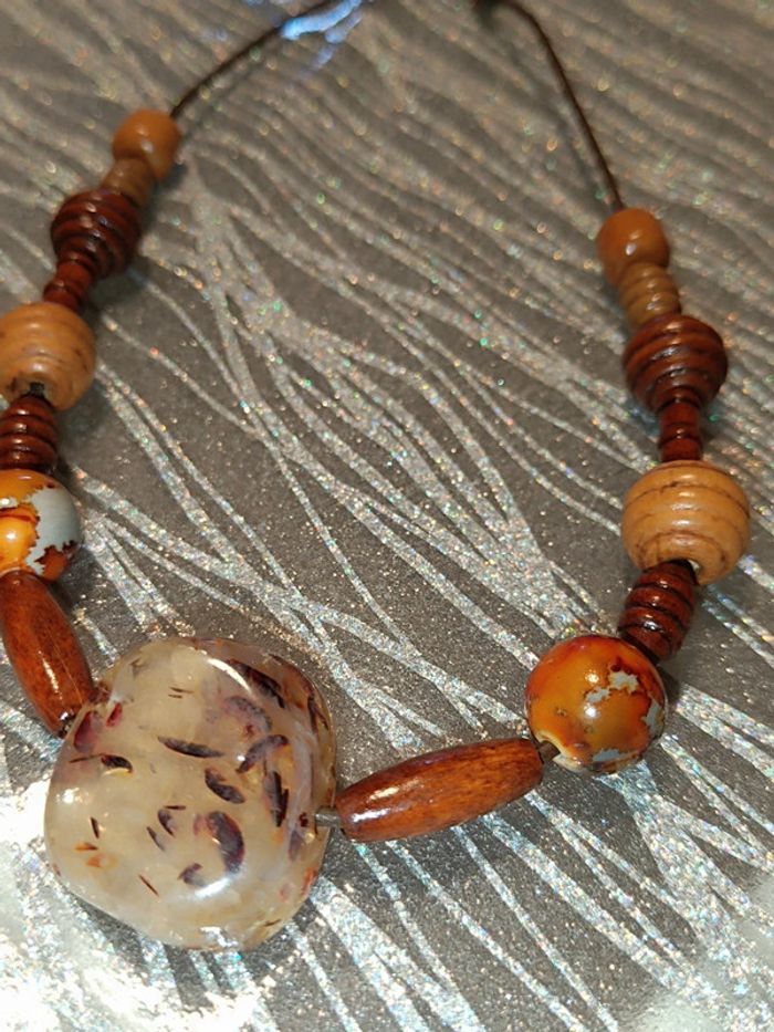Collier vintage Ethnique-Perle en bois ancienne - photo numéro 2