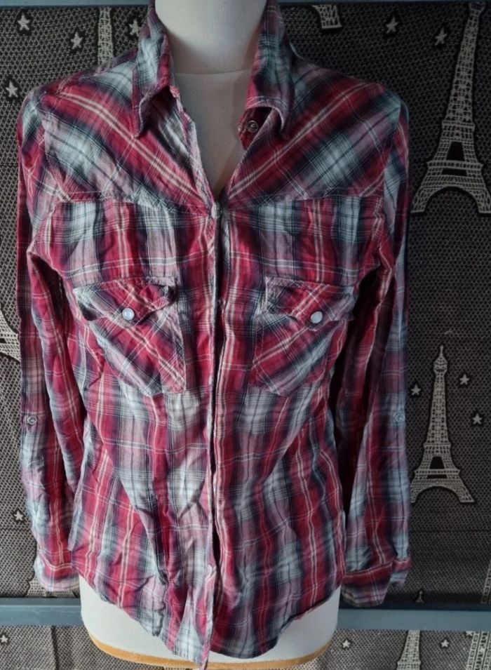 Chemise à carreaux manches retroussable taille 42 - photo numéro 2