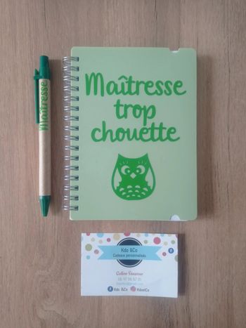 Ensemble carnet et stylo maîtresse trop chouette