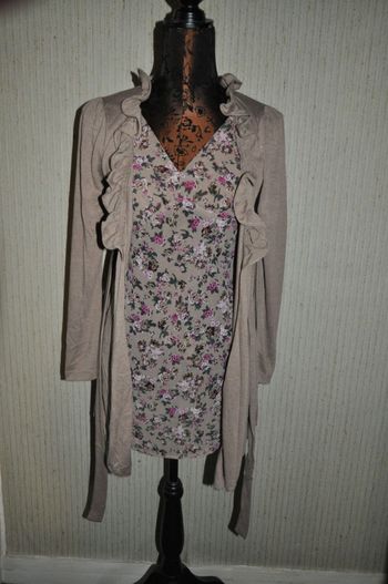 Gilet taupe faux chemisier - Ctelle - T.S/M - Neuf