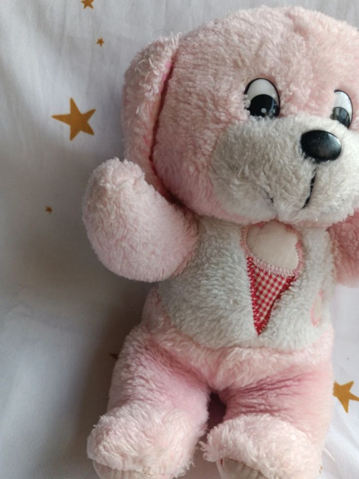 Vintage Doudou peluche plush Teddy chien dog puppy rose pink glace ice cream cône cp - photo numéro 3