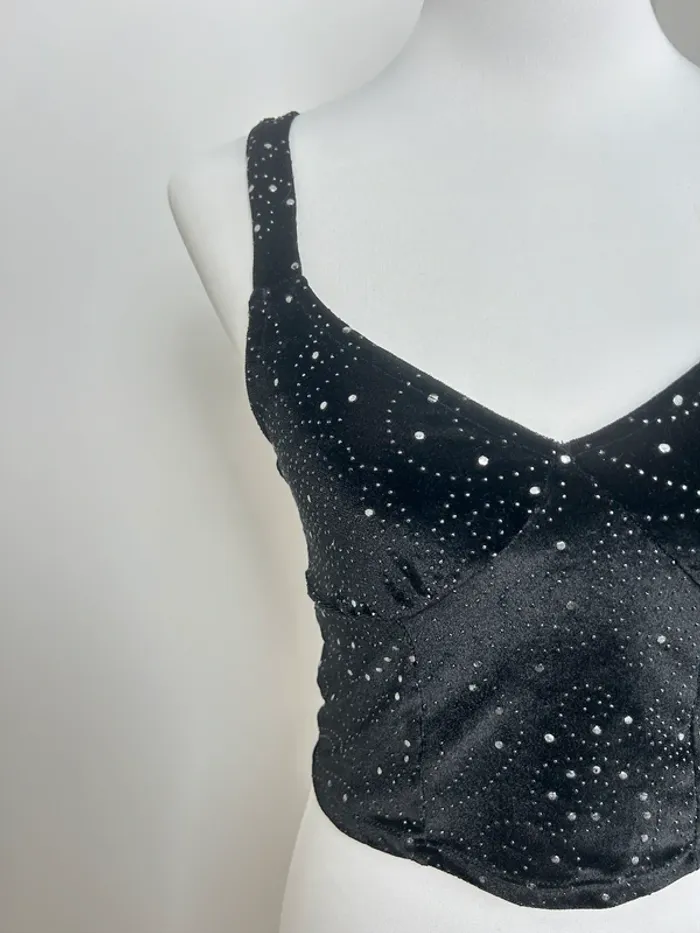 top noir y2k velours strassé effet galaxie taille S - photo numéro 3