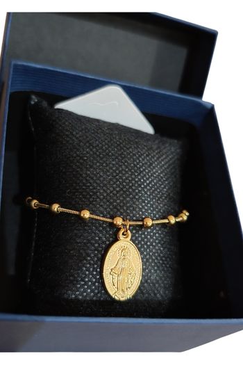 Bracelet acier inoxydable vierge miraculeuse et croix chrétienne