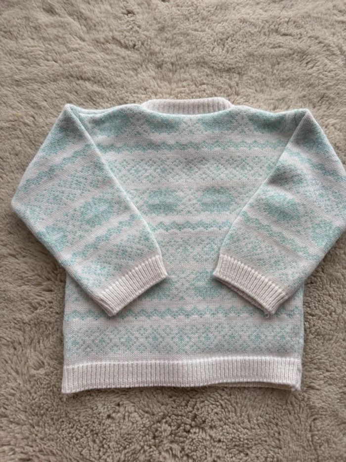 👚 gilet en maille bleu ciel et blanc -12-18 mois - bébé fille très bon état - photo numéro 5