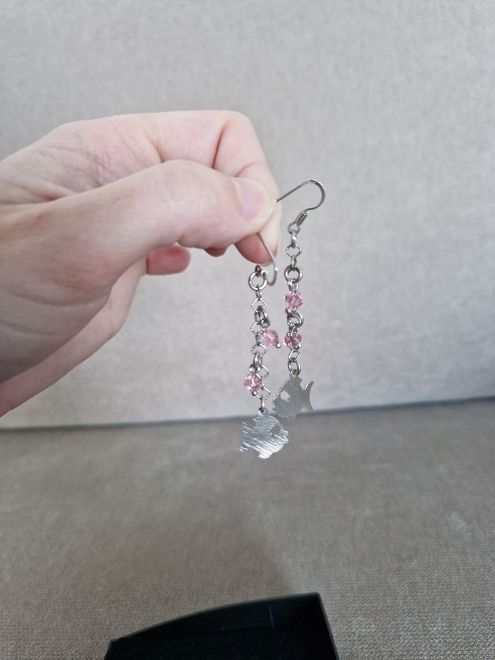 Boucles d'oreilles pendantes poissons argent 925/1000 - photo numéro 7