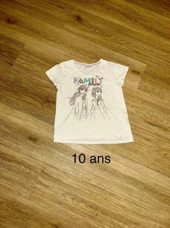 T-shirt Disney Frozen / Reine des neiges 10 Ans - Motif Family Forever - blanc et Brillant