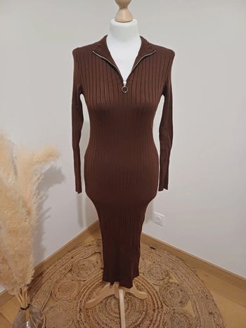 Robe mi-longue marron côtelée Pimkie taille S 36