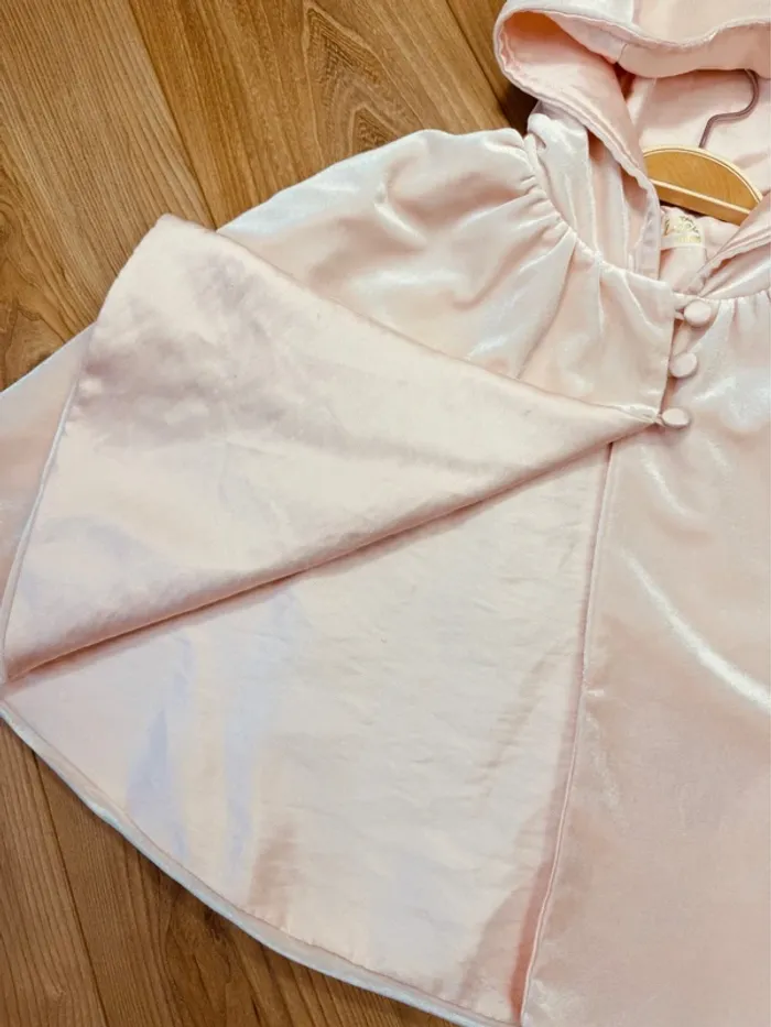 Taille 8 ans Cap Poncho de cérémonie créateur fille TAO rose * velours satiné réversible * 🌸 - photo numéro 3