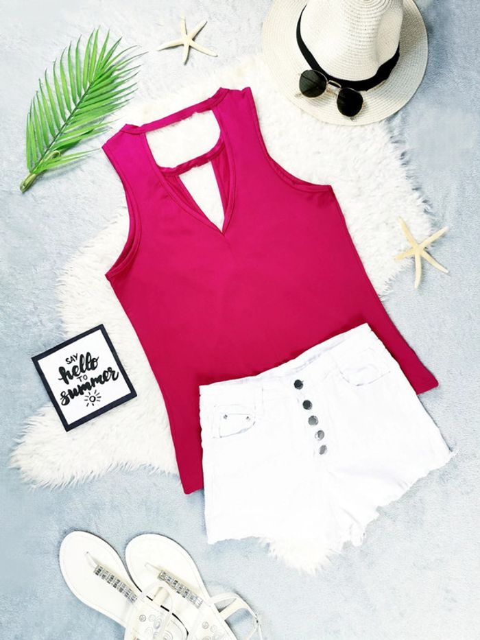 Débardeur fushia à decolleté en V - T.M ou T.38 🖤 - photo numéro 3