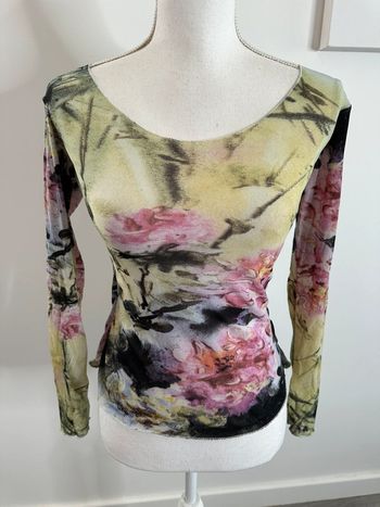 Top en mesh à fleurs vert et rose Y2K T38 M