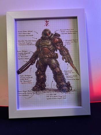 Cadre DOOM – Doom Slayer | Illustration technique rétro gaming 