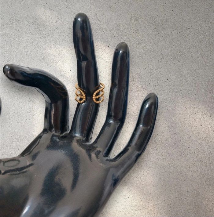 Bague ajustable trois rangs en acier inoxydable dorée neuve - photo numéro 4