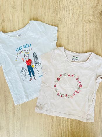 Lot de 2 t shirts fille rose et blanc imprimé 3 ans