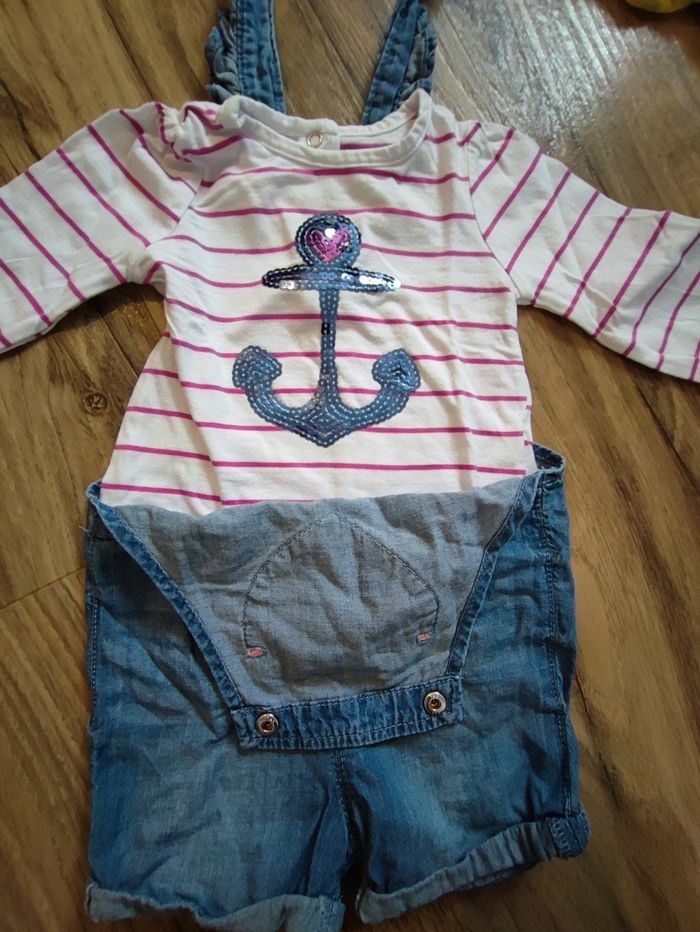 Ensemble salopette short t shirt manches longues. 6 mois. - photo numéro 2