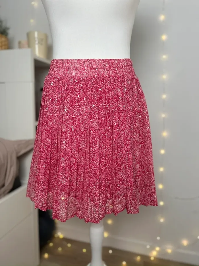 Jupe plissée rose à fleurs blanches cache cache taille S