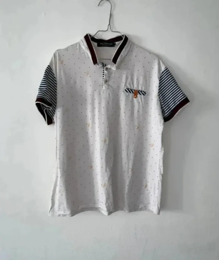👕 Polo homme blanc imprimé - Taille 40 (L) - photo numéro 2