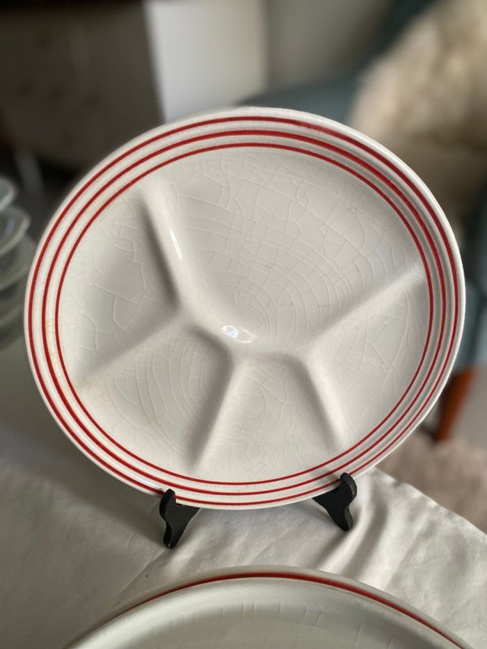 Lot de 6 assiettes à fondue vintage - Ceraminter Firenze - Année 60, filets rouges - très bon état - photo numéro 4