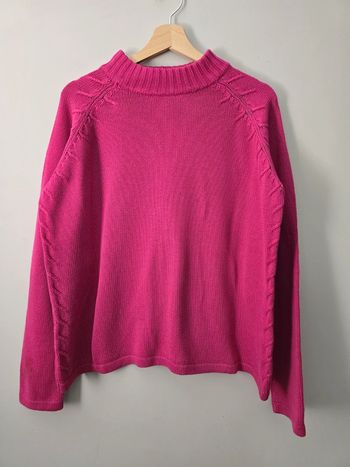 Pull Long Island fuchsia torsadé XL col montant / tendance vibrant