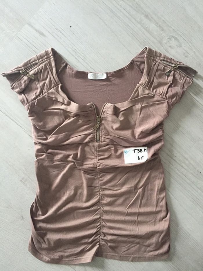298-Haut marron/taupe « show girl » T 38 -M - photo numéro 3