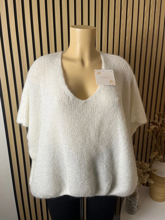 Pull sans manche blanc  crème laine et mohair