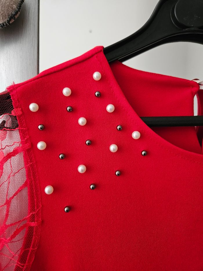 Robe rouge manches dentelle T 38 - photo numéro 6