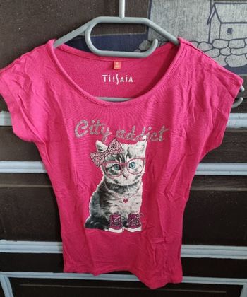 T-shirt rose imprimé chat 8ans