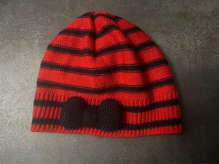 Bonnet fille Petit bateau taille 51 rouge et noir avec un noeud
