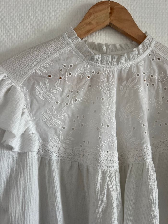 Blouse blanche à broderies et volants Promod taille M - photo numéro 2