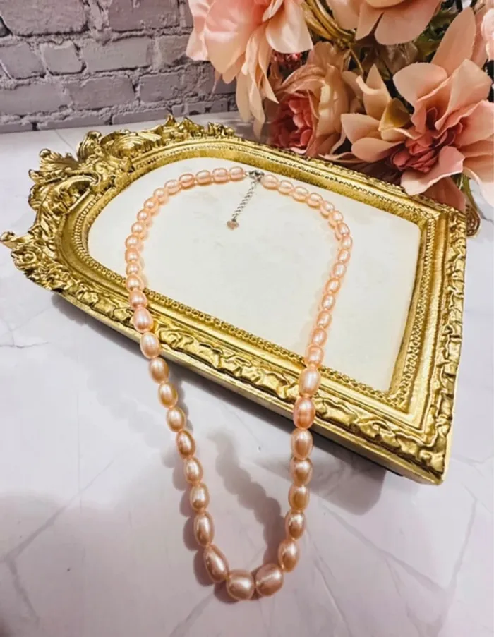 Collier en véritables perles roses – fermoir en argent 925 - photo numéro 2