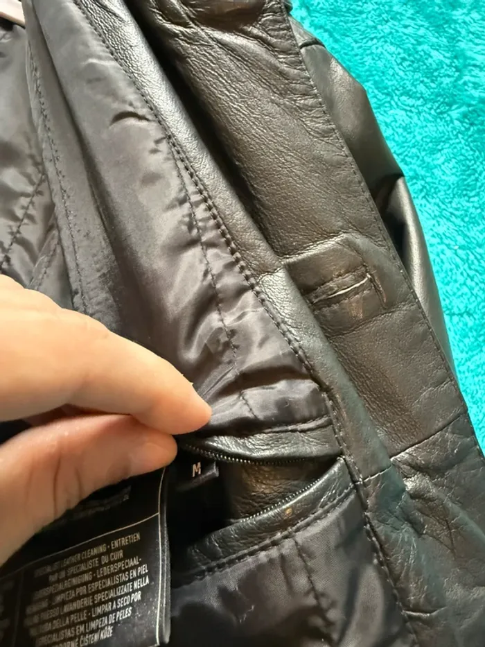 Veste en cuir noir / manteau en cuir noir - photo numéro 5