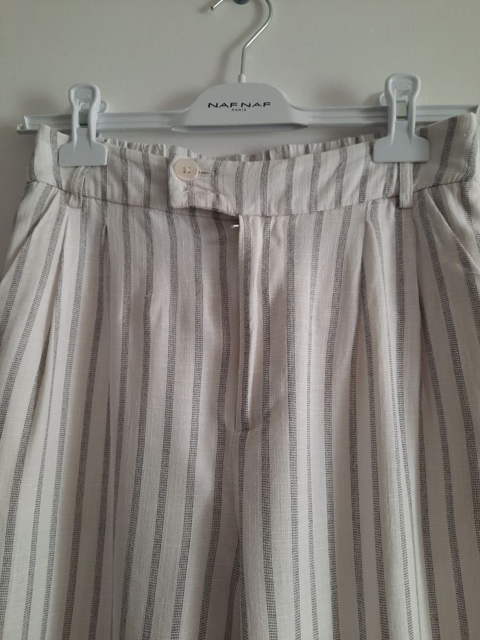 Pantalon en lin Stradivarius T36 rayé blanc et gris - photo numéro 2