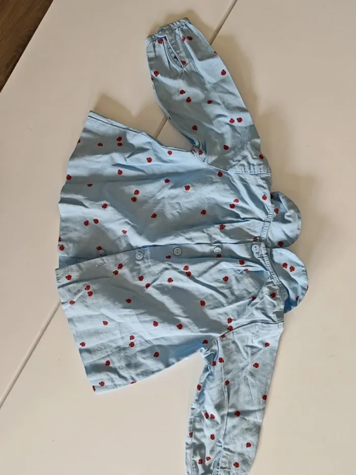Blouse jacadi bleu avec coccinelle - photo numéro 3