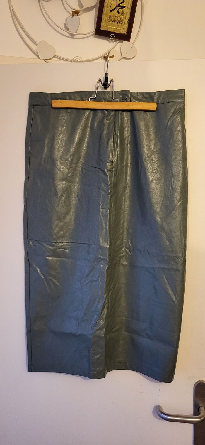 Jupe simili cuir verte bouteille - photo numéro 3