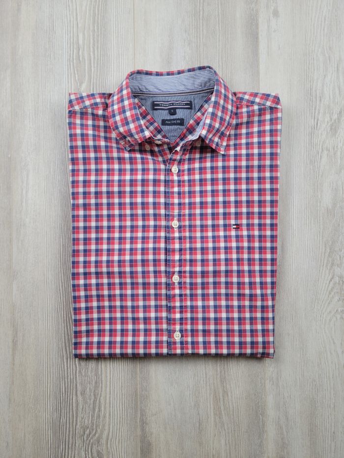 Chemise Tommy Hilfiger – New York Fit – Taille S – Petit Carreaux Bleu Blanc Rouge