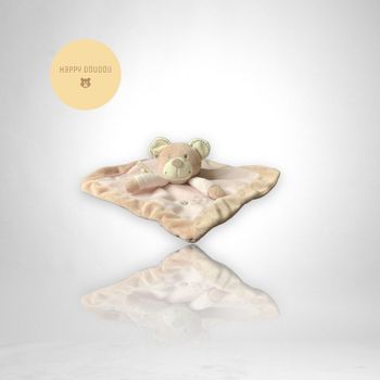 Doudou Peluche carré rose et beige ours Nicotoy DP183