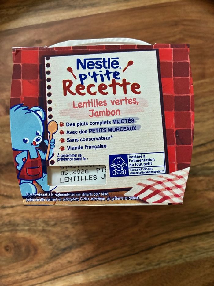 Repas bébé lentilles verte jambon - dès 12 mois - marque nestlé - neuf avec étiquette - photo numéro 2
