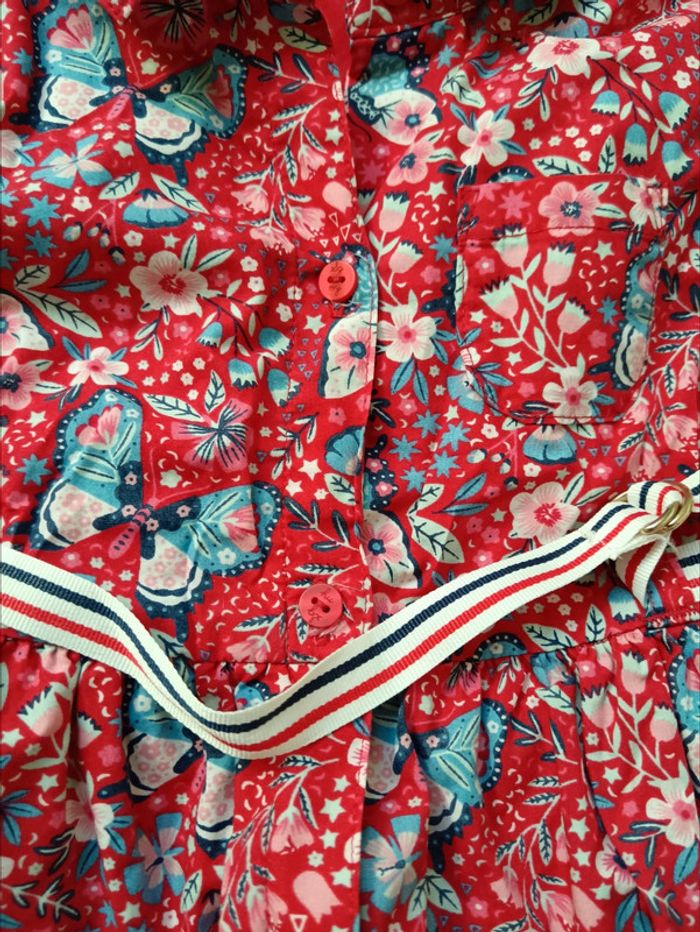 Robe sergent major 2 ans fleurs avec pochette rouge - photo numéro 2